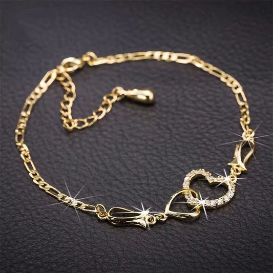 Vintage Hollow White Zircon Love Heart Flower Anklets For Women Gold Color Chain Ankle Bracelet Summer Beach Anklet Boho Jewelry
